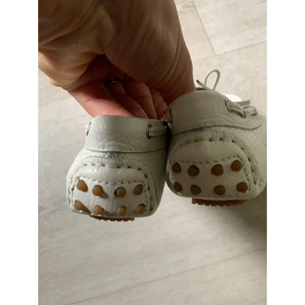 Il Gufo Kids White Pebbled Leather Driving Loafers Size 29 Made in Italy Moc Toe